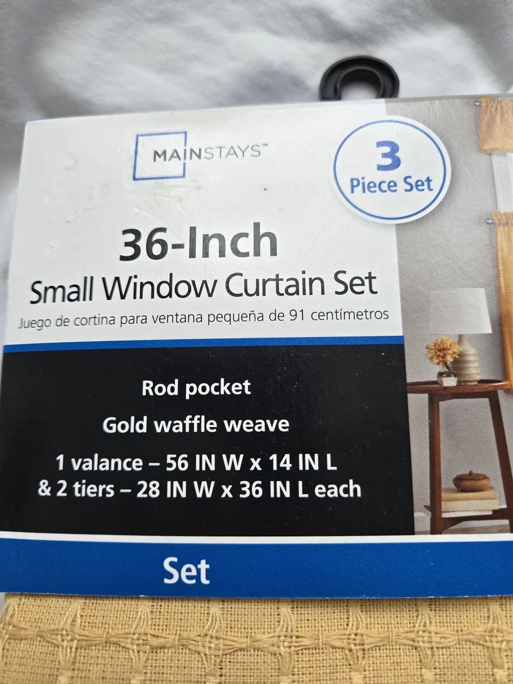 Mainstays Gold Waffle Weave Small Window Curtain Set - 3 Piece
